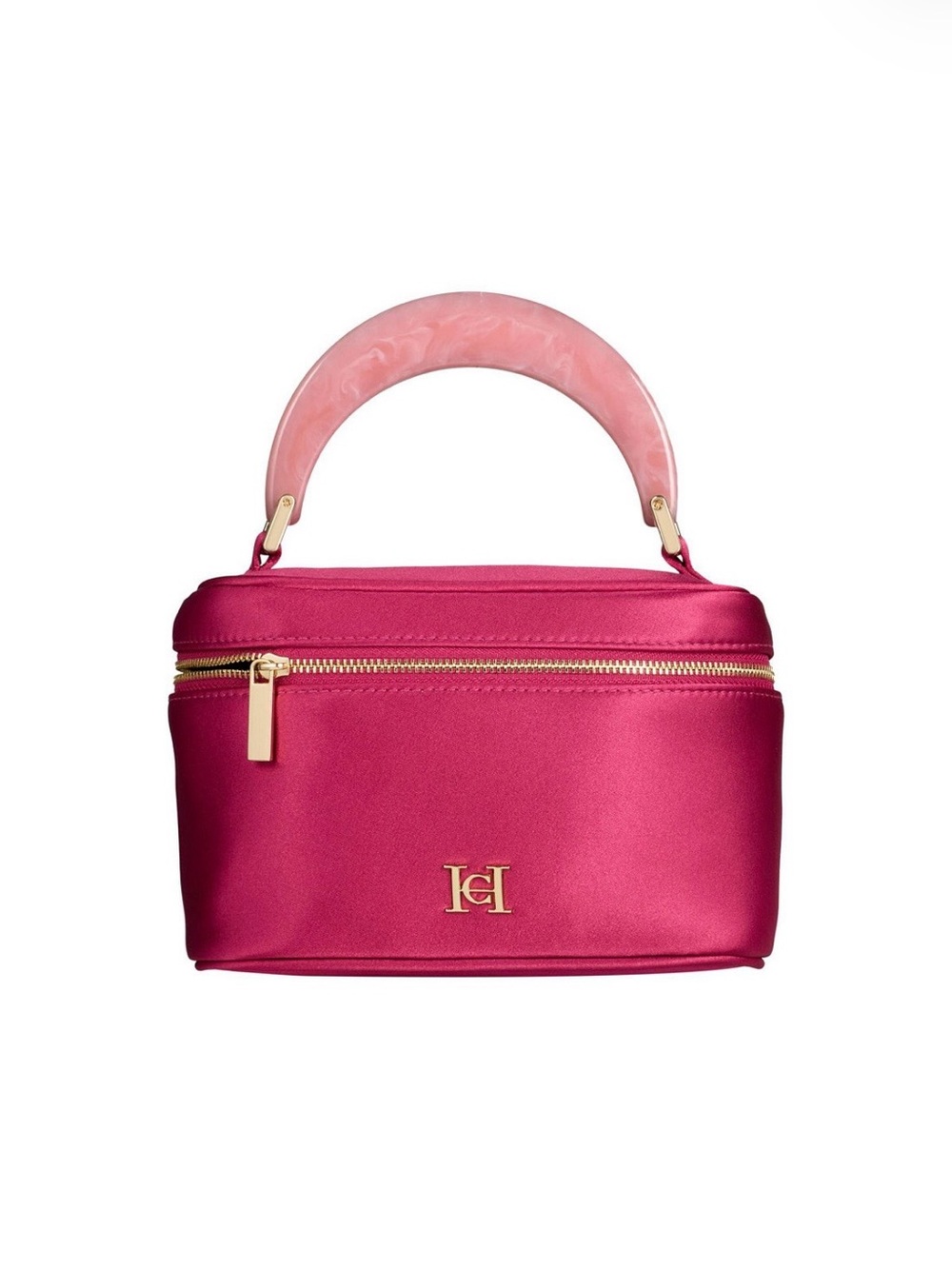 Carolina Herrera fuchsia Satin with polished pink resin Top-Handle Cosmetic Bag